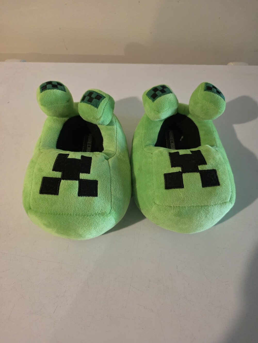 Kids Plush Minecraft Themed Slippers - Neon Green